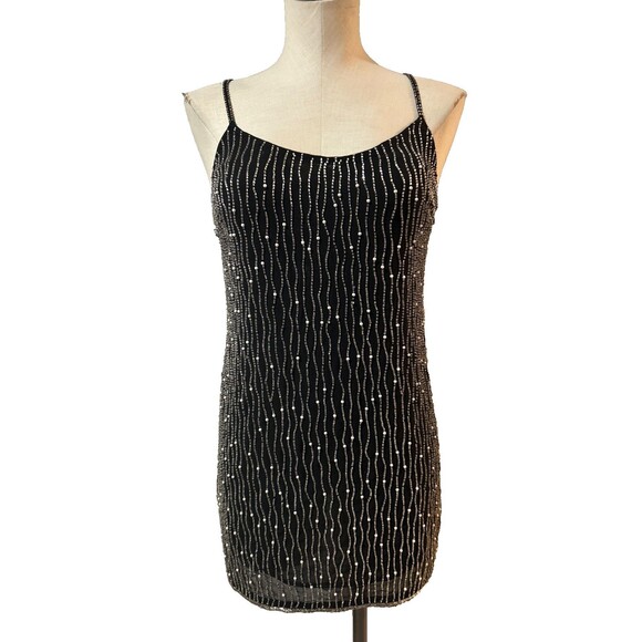 GUESS Womens Y2K Heavily Beaded Chiffon Slinky Slip Mini Dress size 2 Whimsygoth - Picture 2 of 12